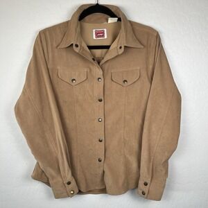 VTG DCC Womens Top Large Brown Faux Suede Snap Button Up Long Sleeve Cowgirl Y2K